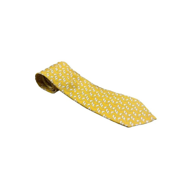 Brooks Brothers Mens Dolphin Animal Print Yellow 100% Silk Made In NY Necktie‎ - Picture 1 of 2